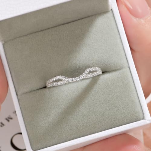 Wuziwen Curved Wedding Bands for Women Sterling Silver Infinity Eternity Rings for Engagement Ring Cubic Zirconia2