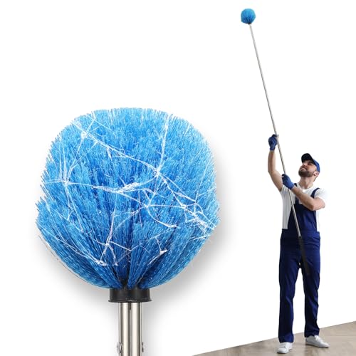 Image of Spider Web Duster Brush Kit - Lightweight 6.5FT Pole with Washable Microfiber Head - Extends to 13.5FT for High Ceilings, Ceiling Fans, Cobwebs - Also for Furniture, Eaves, Garage, Patio