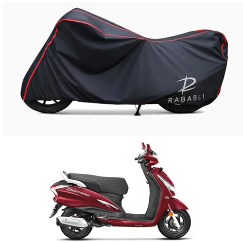 Image of Waterproof Bike Body Cover Compatible for | Hero Destini 125 STD | Taffeta Fabric, Red Piping Design, Bottom Elastic Fit | Dustproof, Sun UV & Rain Protection for All Bikes