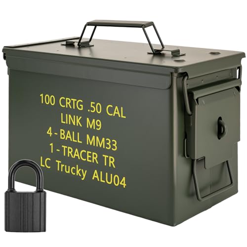 Trucky Caja de munición con candado 31 x 16 x 19 cm, caja de metal, caja de munición con tapa, color verde
