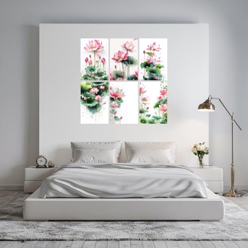 Image of SiddArtify Lotus Flower Wall Art Prints Set - Botanical Poster Decor for Living Room Bedroom Office - 12x18 inch Board Pack of 6
