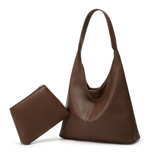 Bolsa de ombro despojada para mulheres, retrô, bolsa de mão de trabalho de couro macio, bolsa feminina com alça superior, grande, outono, inverno, Café, Medium