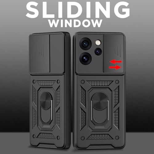 Image of Pikkme Back Cover for Oppo Reno 15 Pro Mini 5G | 360 Protection Case | Sliding Camera Shield Cover & Ring Holder Stand D10 Tough Armor Bumper Case (Black)
