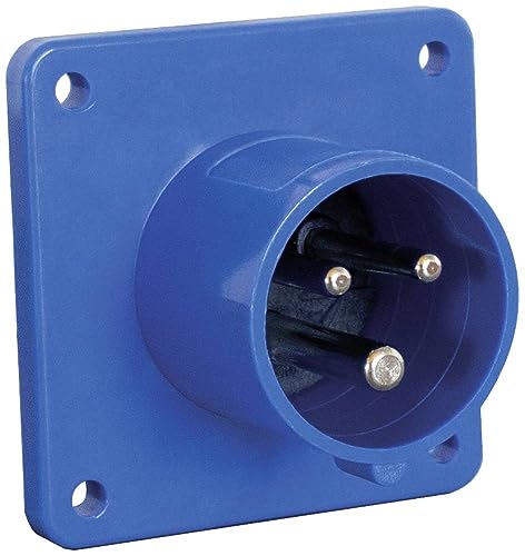 as - Schwabe - CEE Anbaustecker - Camping Stecker - 230 V, 16 A, 3-polig - Outdoorstecker - Flanschmaß 75x75 mm, Einbautiefe 33 mm - zur Verwendung im Außenbereich geeignet - IP44 - blau, 61014
