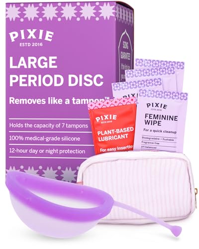 Pixie Menstrual Disc for Feminine Care - Ranked 1 for Best Tampon Alternative Period Disc - 100% Medical-Grade Silicone - Removes Like a Tampon - Wear 12 Hours - Capacity of 7 Tampons (Large)