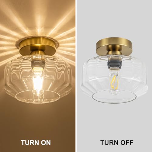 Tbaoinla 08 Semi Flush Mount Ceiling Light Fixture With Textured Glass Brass Metal Base Includes 1200 Lumens Led Bulbs Gold Hallway Light Fixtures Modern Ceiling Light Suitable thumb #8