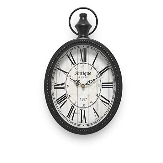 Menterry Small Retro Oval Wall Clock, Antique Old Design, Black Vintage Style, Battery Operated Silent Decor Wall Clocks for Kitchen,Bedroom,Farmhouse,Bathroom (11.2" H x 6.7" W)