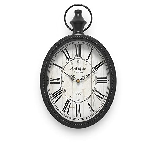 Menterry-Small-Retro-Oval-Wall-Clock-Antique-Old-Design-Black-Vintage-Style-Battery-Operated-Silent-Decor-Wall-Clocks-for-KitchenBedroomFarmhouseBathroom-112-H-x-67-W Menterry Small Retro Oval Wall Clock Antique Old Design Black Vintage Style Battery Operated Silent Decor Wall Clocks for KitchenBedroomFarmhouseBathroom 112 H x 67 W
