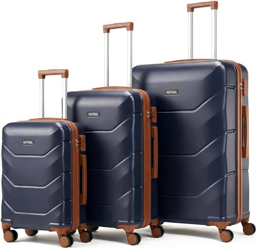 Image of Hoteel luggage Sets 3 Piece Carry on Luaagae Suitcases with Spinner Whells & TSA Lock(4-YEAR WARRANTY), Carry on Suitcase ABS Hard Shell Lightweight Travel Suitcases(20in /24in /28in, Dark Blue)