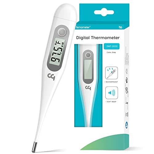 Femometer Thermometer for Adults and Kids, Digital Thermometer with Fever Alert, Memory Recall, C/F Switchable, for Oral, Rectal or Under Arm Use, Grey