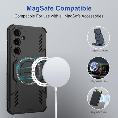 Image of amazon basics Back Case Cover for Samsung Galaxy A35 5G | Magnetic Case with Built-in Metal Ring | Supports Mag-Safe Charger, Wallet & Car Mount | Shockproof Hybrid PC + TPU | Black