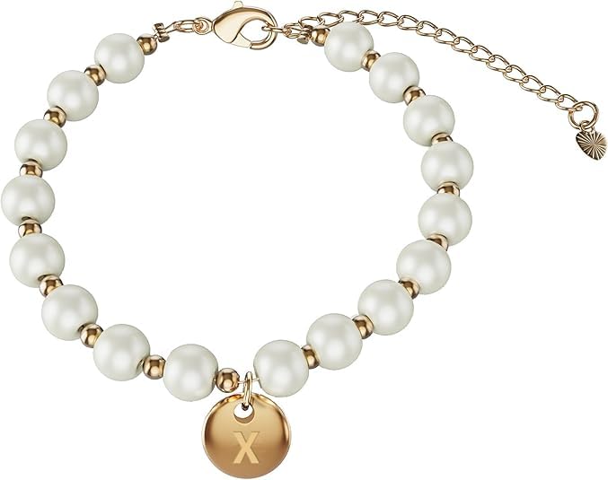 Image of Flower Girl Proposal Bracelet, Initial Pearl Bracelet with Gift Box | Personalized initial pearl bracelet for flower girls, a sweet wedding proposal keepsake presented in a ready-to-gift box