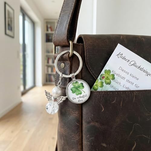 Zidoley Mutmacher Geschenk Set Du Schaffst Das Glücksbringer Kugelschreiber mit Kleeblatt Schlüsselbringer Glücksbringer Prüfung Viel Glück Geschenke zur Kommunion Konfirmation für Kollege Abschied