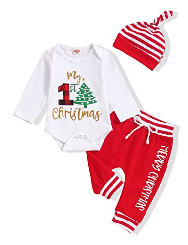 My First Christmas Neugeborenes Baby Mädchen Jungen Kleidung Set Gentleman Infant Strampler Tops Bodysuit Hosen Hut Outfit Set 3 STÜCKE Cover