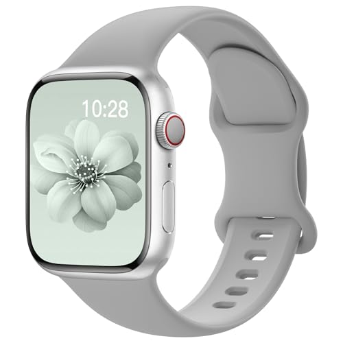 Yoohoo Soft Silicone Strap Compatible with Apple Watch Straps 38mm 40mm 41mm 42mm 44mm 45mm 46mm 49mm Women Men,Sport Replacement Bands for iWatch Series 11 10 9 8 7 6 5 4 3 2 1 SE Ultra,Grey