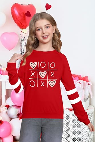 Image of LAZYCHILD Kids Valentine Shirt Girls Valentines Day Shirts Heart Graphic Long Sleeve Striped Tee Tops 5-14 Years