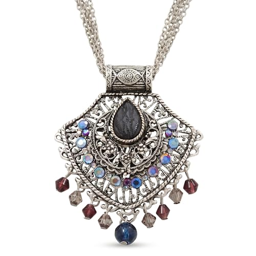 Pendentif filigrane vintage Avalaya et collier strass gris bleu pour femme