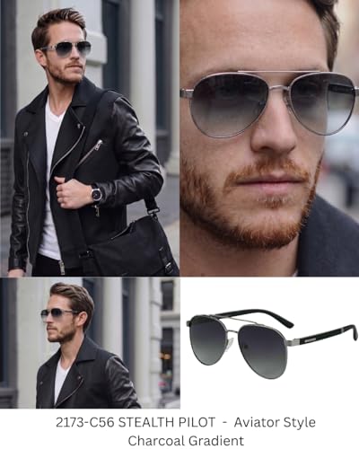 Image of THE MEN THING 2173 STEALTH PILOT - Aviator Style - HD Polarised Sunglasses for Men - UV400 Protection, Stainless Steel Frame
