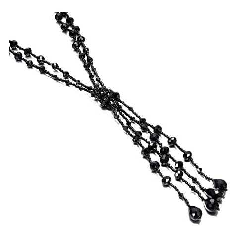 Urban-Jewelry The 1920's Collection Unique Charcoal Black Multitier Beaded Lariat Necklace for Women (55 cm) Cover