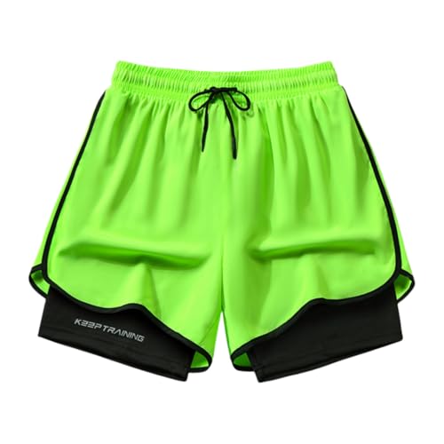 DUHENWU Pantalones cortos de chándal para hombre, pantalones cortos para correr, 2 en 1, pantalones cortos de deporte, de secado rápido, pantalones cortos de entrenamiento, transpirables, con