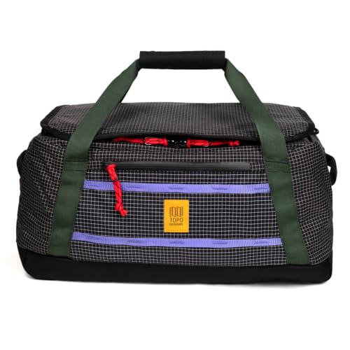 Topo Designs Mountain Duffel 40L (Grid/Very Peri) | Durable 1680D Ballistic Nylon Travel Bag, Removable Backpack Straps, Interior Mesh Pockets, Water Resistant Lining