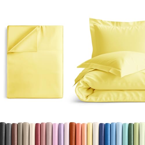 Twin XL Size Flat Bed Sheet + Duvet Cover Bundle - Hotel Luxury Single Flat Bottom Sheet Only - Fits Mattresses with Deep Pockets between 8 to 16 inches - Soft, Breathable and Wrinkle Free - Yellow