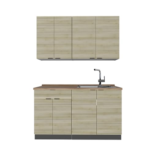 Vicco Cuisine Fame-Line, Chêne lambris/Anthracite, 140cm, PT Chêne, adapté à la Combinaison individuelle avec d'autres modules