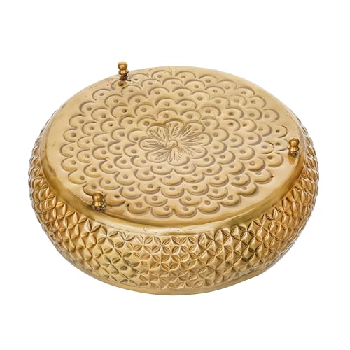 Image of eCraftIndia Floral Designer Golden Brass Urli Bowl for Home Decoration Office Tv Unit Kitchen Showpiece for Good Luck | Urli for Living Room Diwali Gift