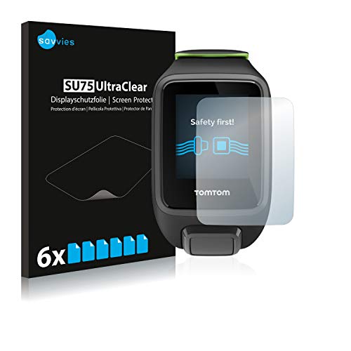 savvies Protector Pantalla Compatible con Tomtom Runner 3 Cardio/Music (6 Unidades) Pelicula Ultra Transparente