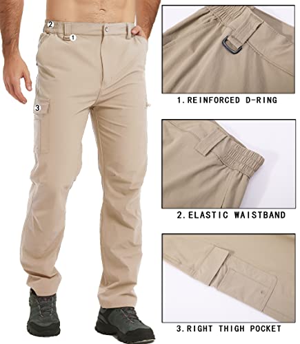Men's Hiking Cargo Work Pants Waterproof Lightweight Quick Dry Outdoor Fishing Travel Mountain Tactical Pants Light Khaki S #TOP2