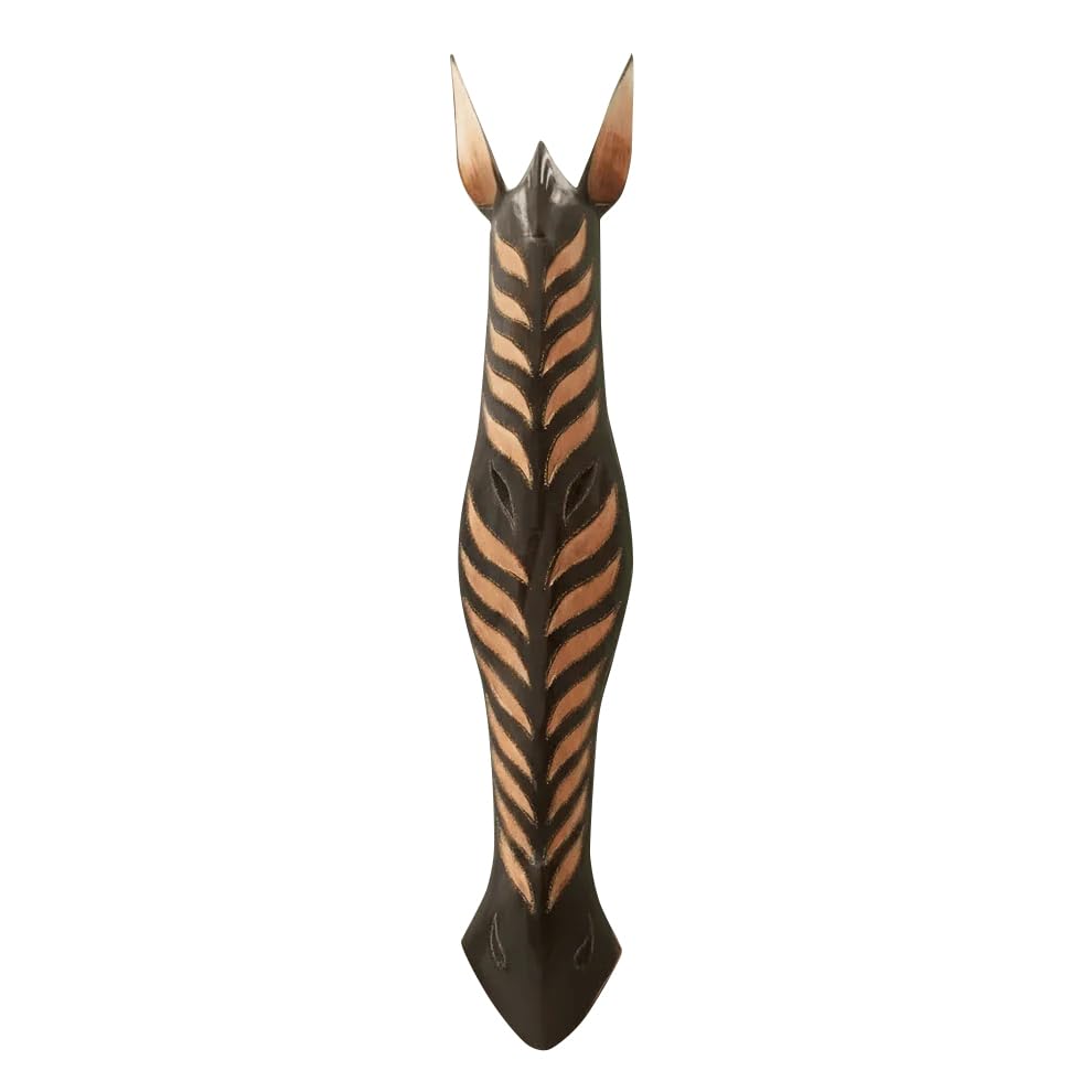LE DECOR COVE Rustic Hand-Carved Zebra Mask with Natural Wood Tones | African Tribal Wooden Wall Decor | Ethnic Boho Wall Art for Home, Living Room & Office