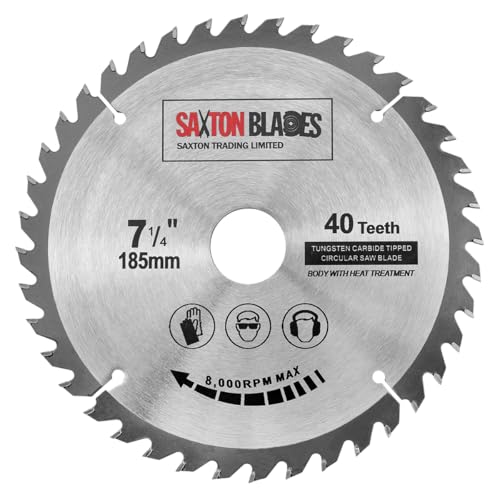 Saxton TCT18540T - Lama per sega circolare TCT per legno, 185 mm x 30 mm x foro x 40 T per Bosch Makita Dewalt, adatta per seghe da 190 mm