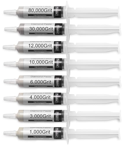 8 Pack Diamond Polishing Compound Genuine 50% Concentration Diamond Paste Kit 80,000 to 1,000 Grit Lapping Stropping Compound for Glass Watch Metal Knife Ring Jewelry Rock Resin Scratch Remover Repair