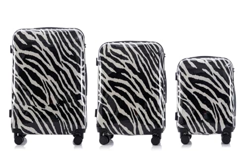 Multi-color Design ABS Hard Shell Lightweight with 360° Dual Spinning Wheels & Combo Lock – Includes 28", 24", 20" 3-Piece Luggage Set (Zebra)2