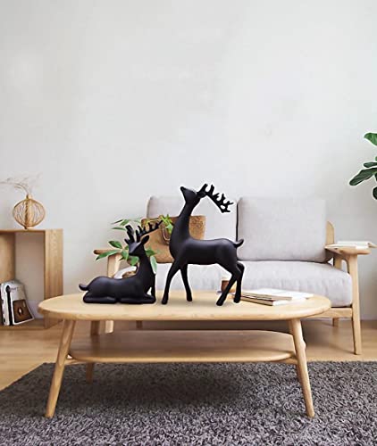 Luganiso Christmas Reindeer Figurines Set Of 2 Resin Deer Statues Elk Sculpture Ornaments For Living Room Tv / Wine Cabinet Home Decor, Black, 7 X 3 X 9.4 Inch #TOP3