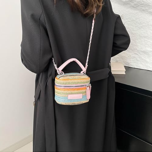 Women's Colorful Straw Crossbody Bag with Chain Strap Stylish Versatile Handbags 6