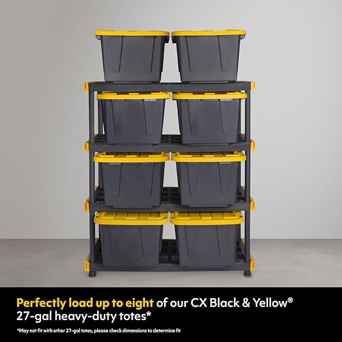 CX-Black-Yellow-4-Tier-Heavy-Duty-Plastic-Storage-Shelving-Unit-200lbsshelf-55H-x-48W-x-20D-for-IndoorOutdoor-Organization-Modular-Rack