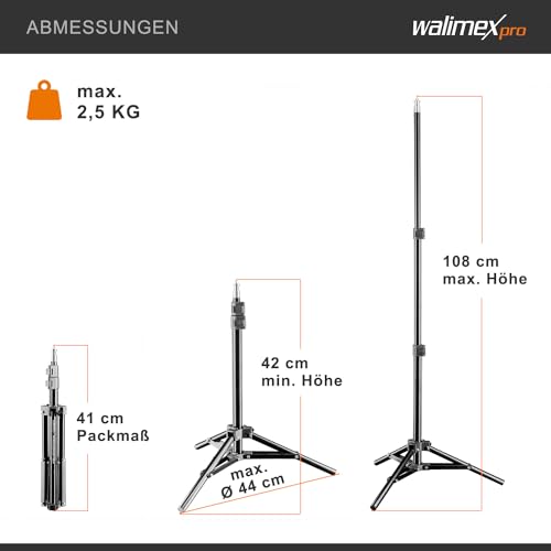 Walimex Pro Set 3 Trépieds Lampe Sac Transport Hauteur Réglable 108 – 256 Cm Trépied Voyage Lumière Flash 6 Kg Max. - vue 7