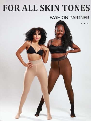 Image of MERYLURE Fleece Lined Tights Women Fake Translucent Winter Warm Thick Pantyhose Thermal Sheer Leggings for All Skin Tone