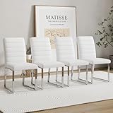 NicBex Dining Chairs Set of 4 Modern Faux Leather High Back Dining Room Kitchen Chairs with Silver Metal Legs,Chairs for Dining Room, Kitchen,Living Room, and Restaurants,White