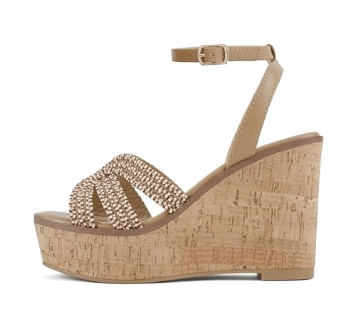 Soda “Auto” ~ Women Square Toe H-Band High Wedge Heeled Raffia Sandals
