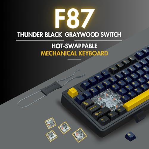 Image of AULA F87 Wireless RGB Mechanical Gaming Keyboard | Tri Mode 2.4GHz /Type-C /BT 75% Gasket TKL Custom Hot Swappable Keyboard (Thunder Black | Graywood Switch)