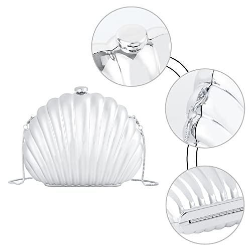 Image of Glitter Seashell Evening Clutch Purse Mini Chain Crossbody Bag Pu Leather Shell Pearl Shoulder Bag