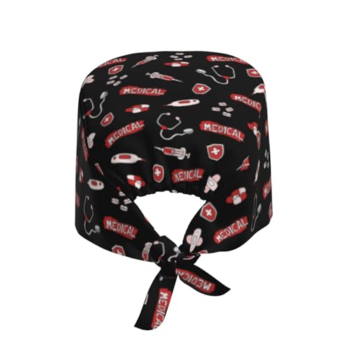 Image of Working Cap Scrub Cap with Sweatband Adjustable Unisex Women Tie Back Hat Nurse Surgical Caps