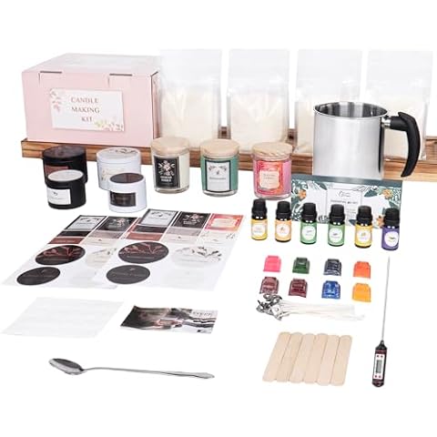 JXXXN Candle Making Kit Supplies, Soy Wax Making Kit Including Pot, Wicks, Sticker, Tins, Soybean Wax, Spoon & More Cover