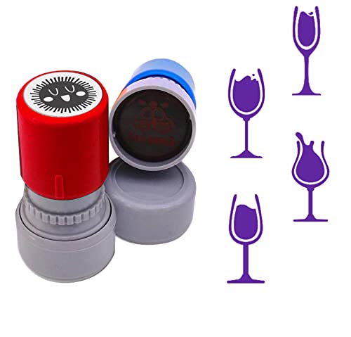 IMPACT2PRINT Mini tampon auto-encreur rond en forme de verre de vin pour enfants, enseignant pré-encré 24 mm Cover