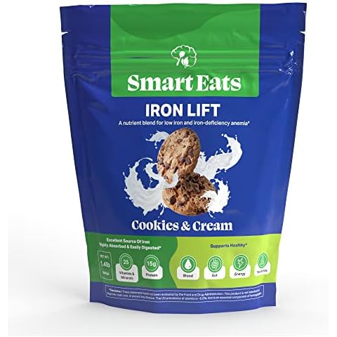 Smart Eats Iron Lift | Powder Iron Supplement | More Energy | Gentle Iron | Support Hair, Skin, Digestion | Great for Kids & Adults | Makes Tasty Drinks/Smoothies | Cookies & Cream | 30 Scoops Cover