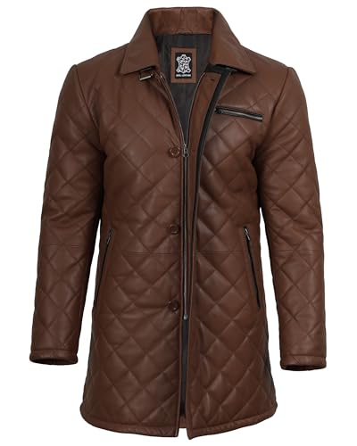 Image of Decrum Car Coat Style Mens Leather Jacket - Real Lambskin Long Leather Jackets for Men
