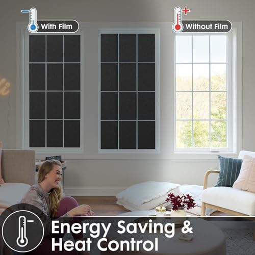 Image of WOO Home Frosted Glass Window Film & Stickers (12 X 84 Inchs) Privacy Window Cover for Home & Office - Easy Apply, UV Protection, Removable Decorative Film (Blackout Black 1 X 7 SQFT)