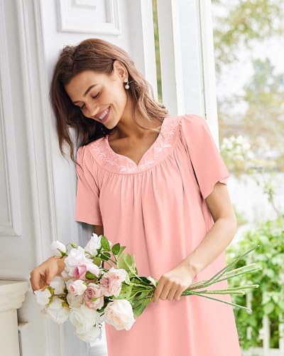 Image of Ekouaer Moo Moos for Women House Dress With Pockets Cotton Nightgowns Short Sleeve Night gowns Embroidered Mumu Dress
